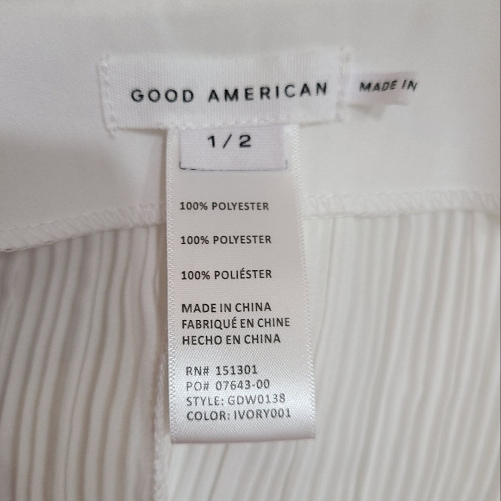 GOOD AMERICAN Mini Dress Always Fits Plisse Cut-out Waist Ivory Sz S-M NWT - Picture 7 of 10